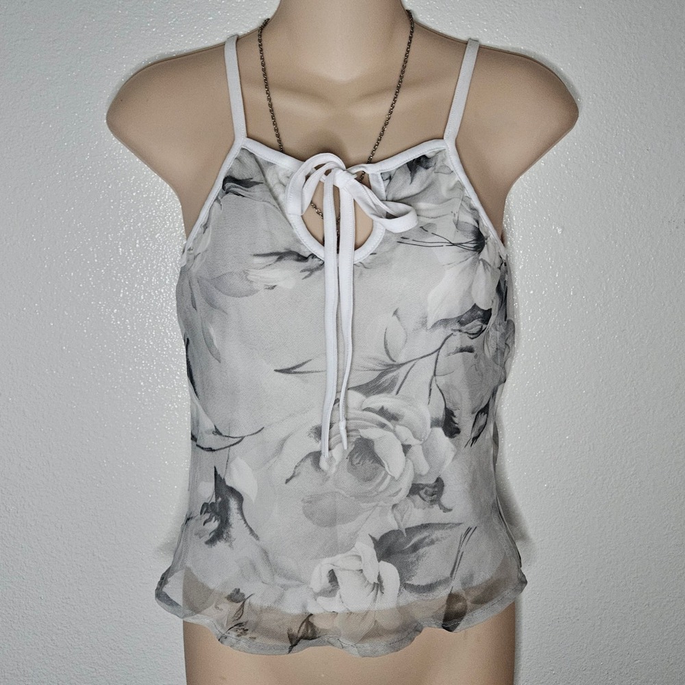 Back Stage Y2k Sheer Floral Cami Tank Top Tie Neck‎